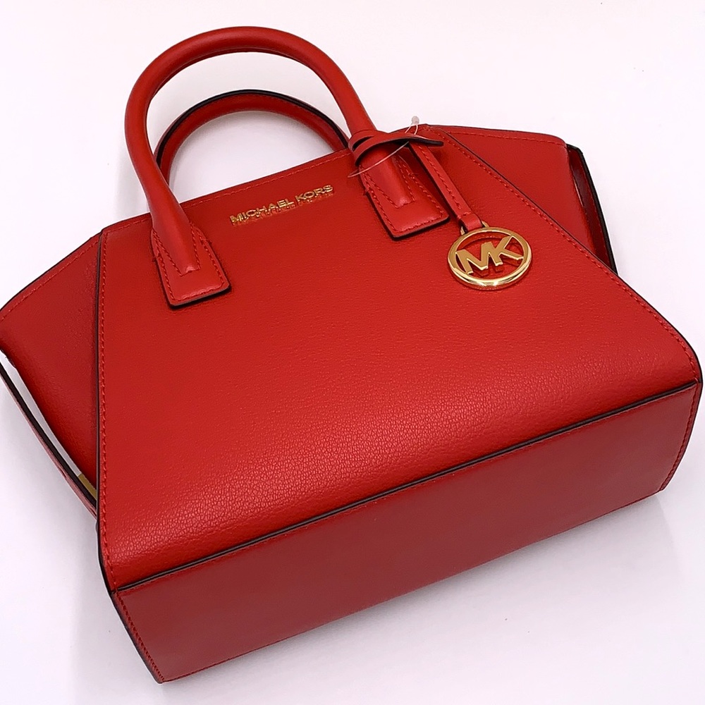 Michael Kors Avril Small Leather Top-Zip Satchel Flame Gold - Picture 14 of 16